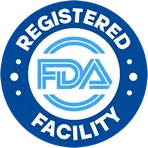 FDA registered facility seal, greyed: not claimed for this product